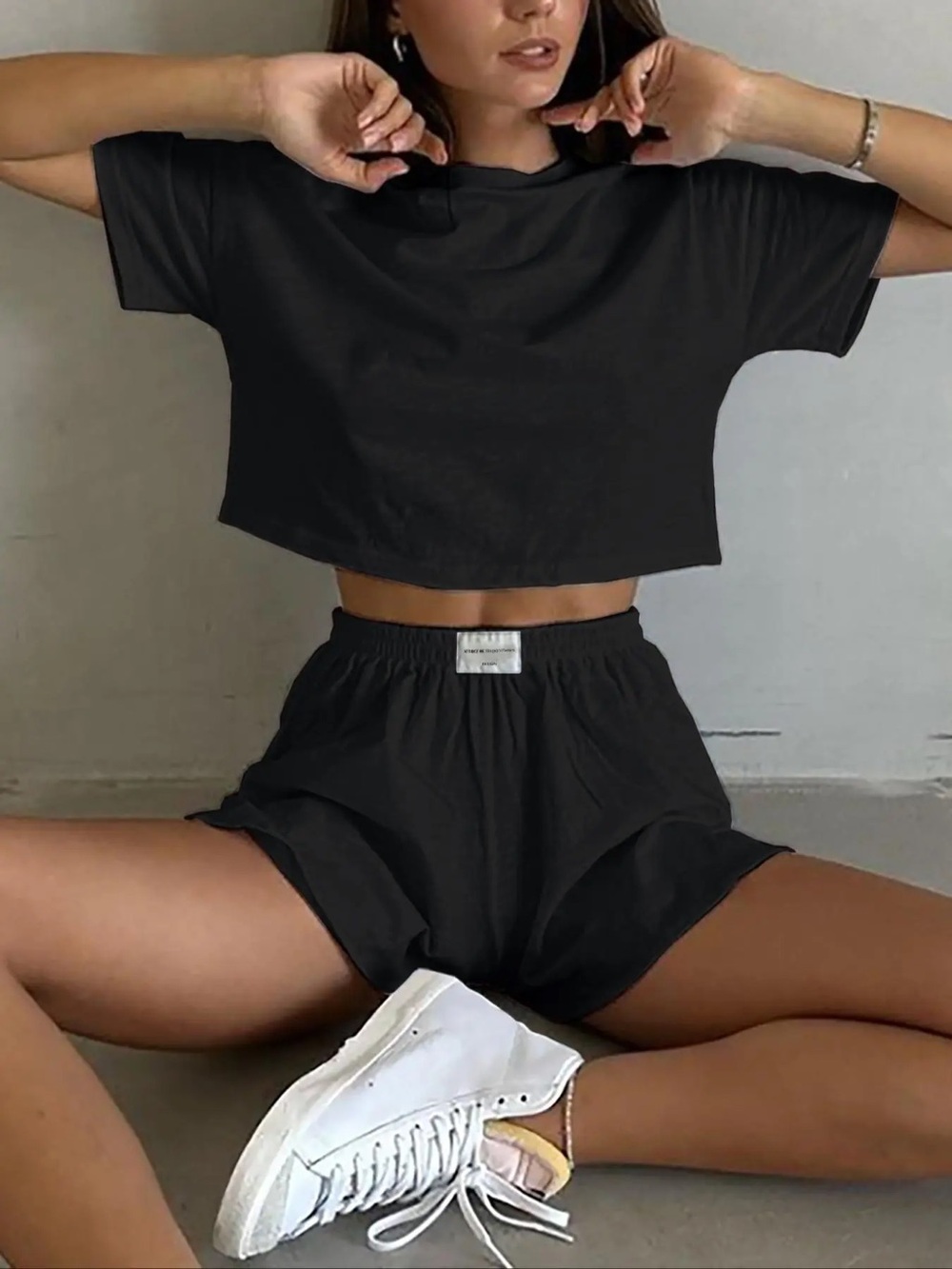 Black Ribbed Two-Piece Lounge Set